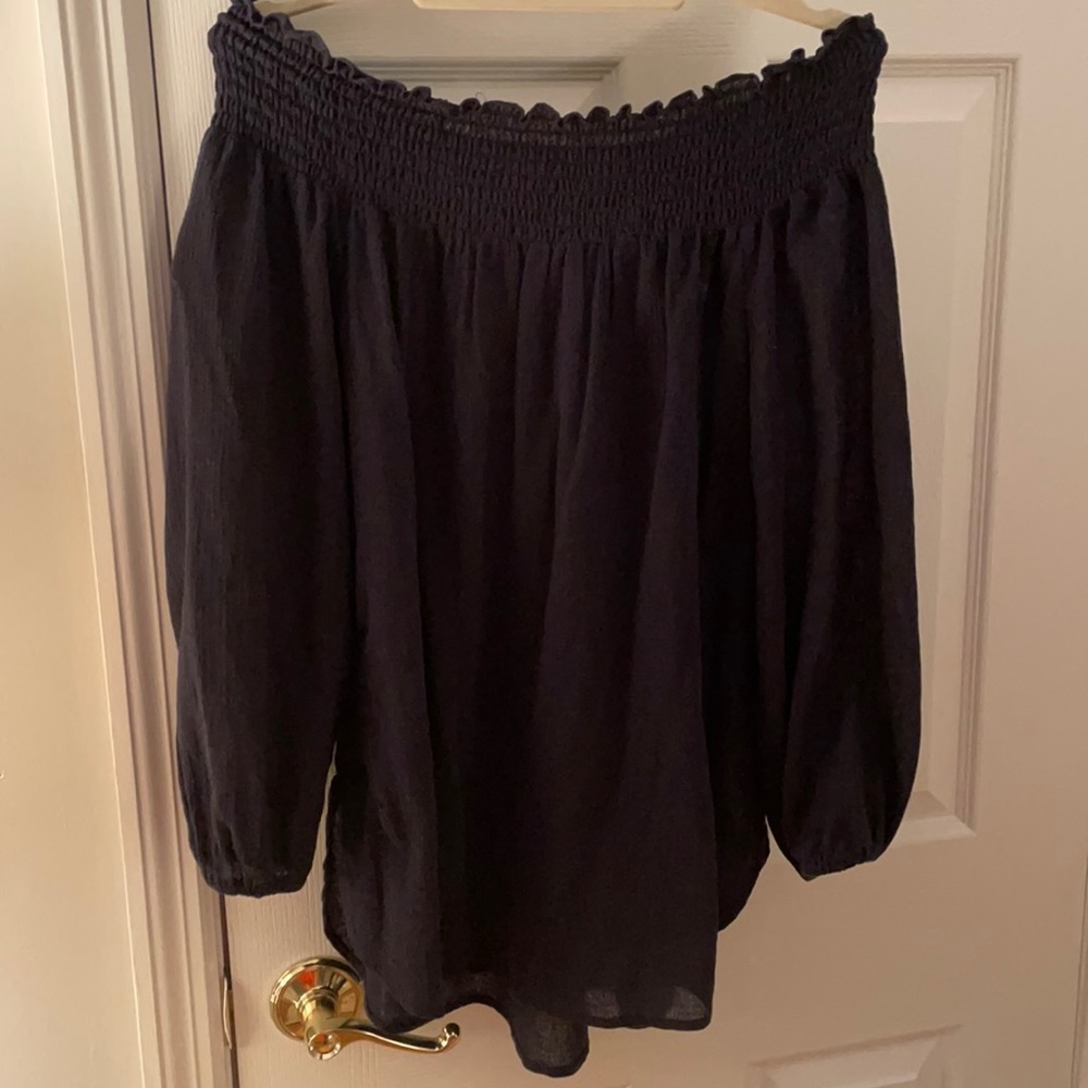 Michael Kors off the shoulder navy shirt